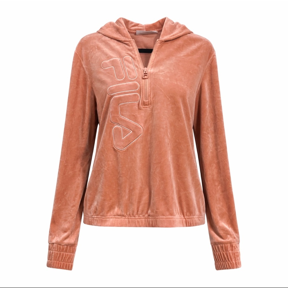 Fila Women's Velour Quarter-Zip Hoodie in Dusty Rose Size Medium Y2K Vintage